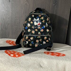 Coach Charlie Dog tea rose floral small backpack.